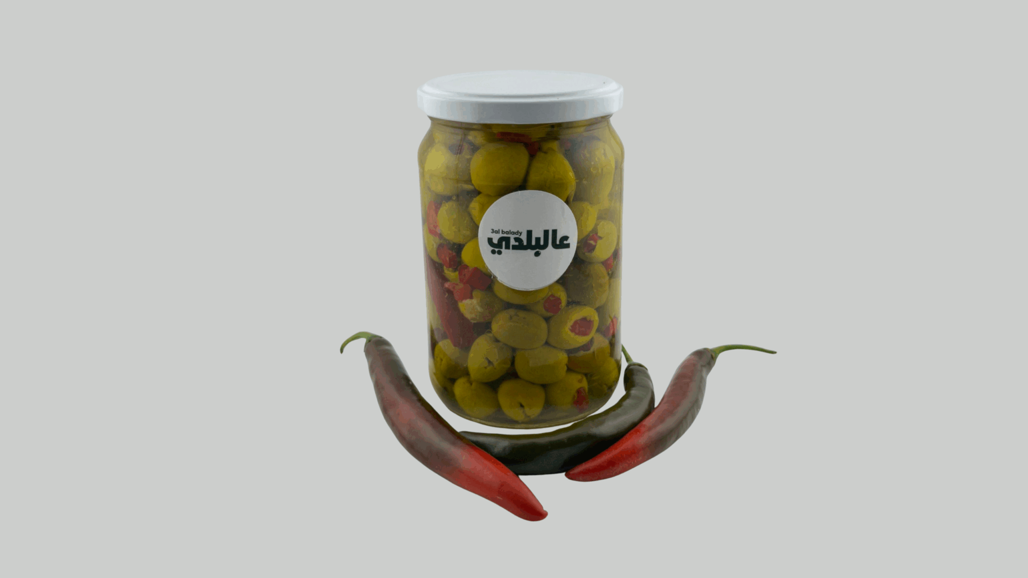 Regular or Spicy Green Olives زيتون أخضر عادي أو مع فليفلة حمراء