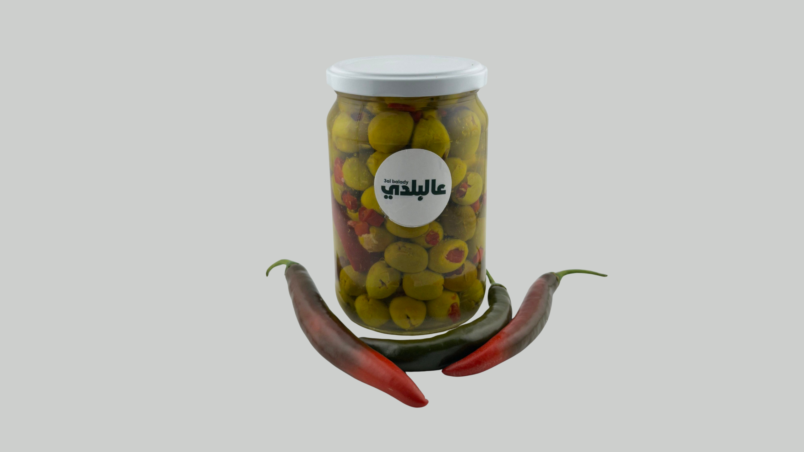 Regular or Spicy Green Olives زيتون أخضر عادي أو مع فليفلة حمراء